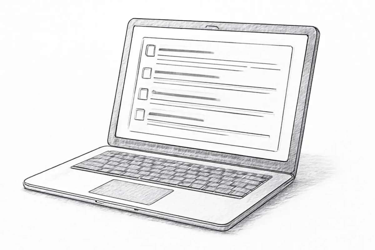 A laptop displaying a curated list of email marketing blog articles and resources