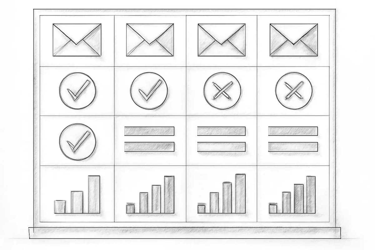 A comparison chart of email marketing platforms showing features, pricing tiers, and deliverability 
