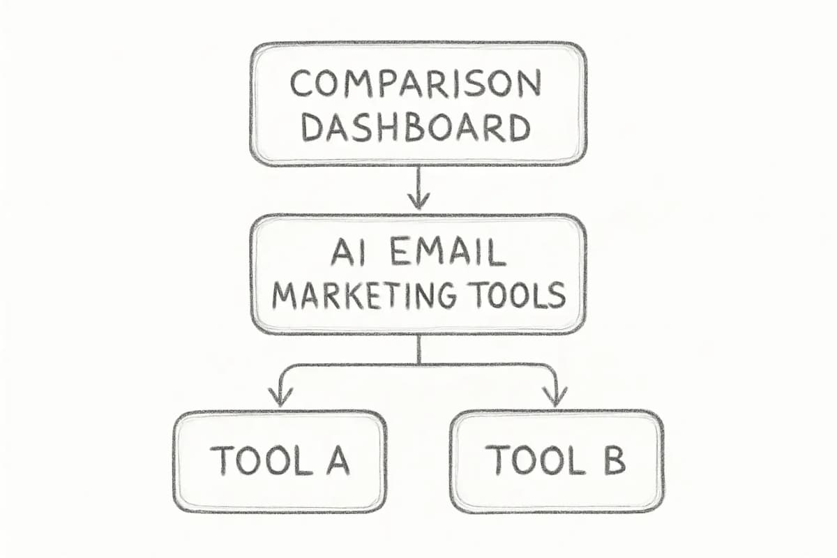 A comparison dashboard showing AI email marketing tools side by side