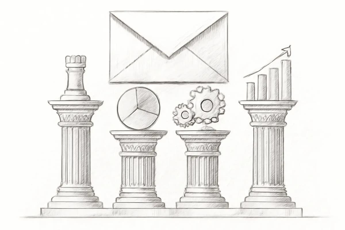 Aperçu des conseils email marketing montrant les piliers stratégie, segmentation, automatisation et analyse