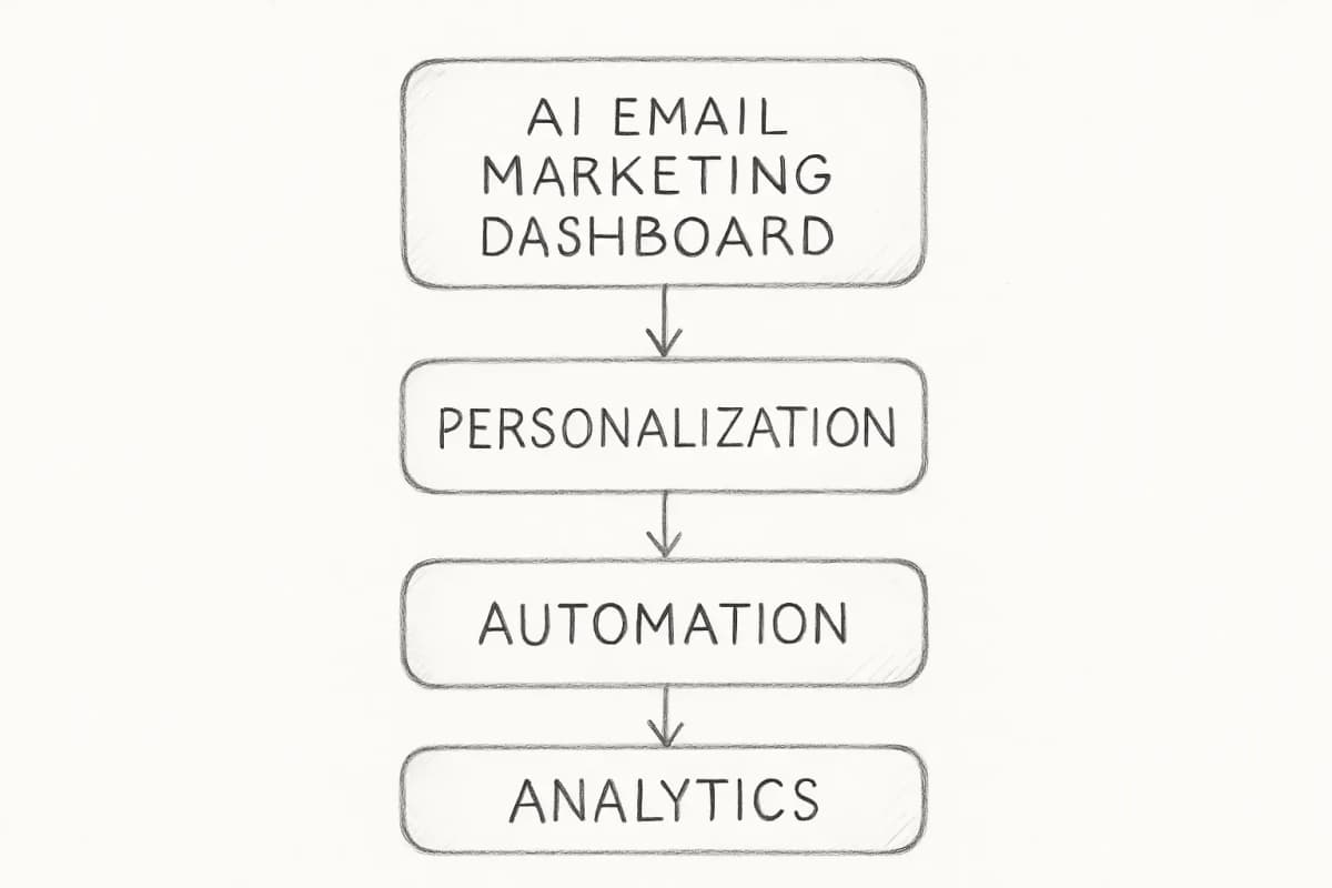 Tableau de bord d'email marketing IA montrant les analyses de personnalisation et d'automatisation