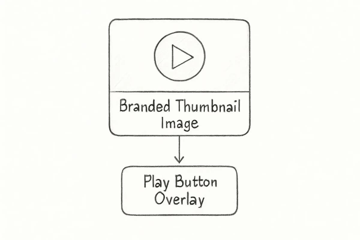 Maquette de vignette vidéo de marketing email montrant une image de vignette de marque avec un grand bouton de lecture centré blanc ou de couleur contrastante, représentant un aperçu vidéo cliquable dans un modèle d'email