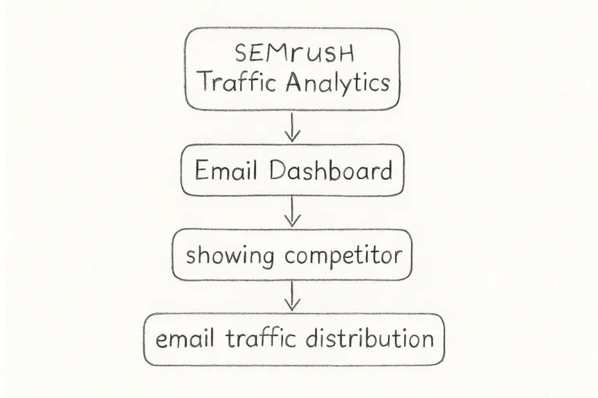Tableau de bord Semrush Traffic Analytics Email montrant la distribution du trafic email des concurrents