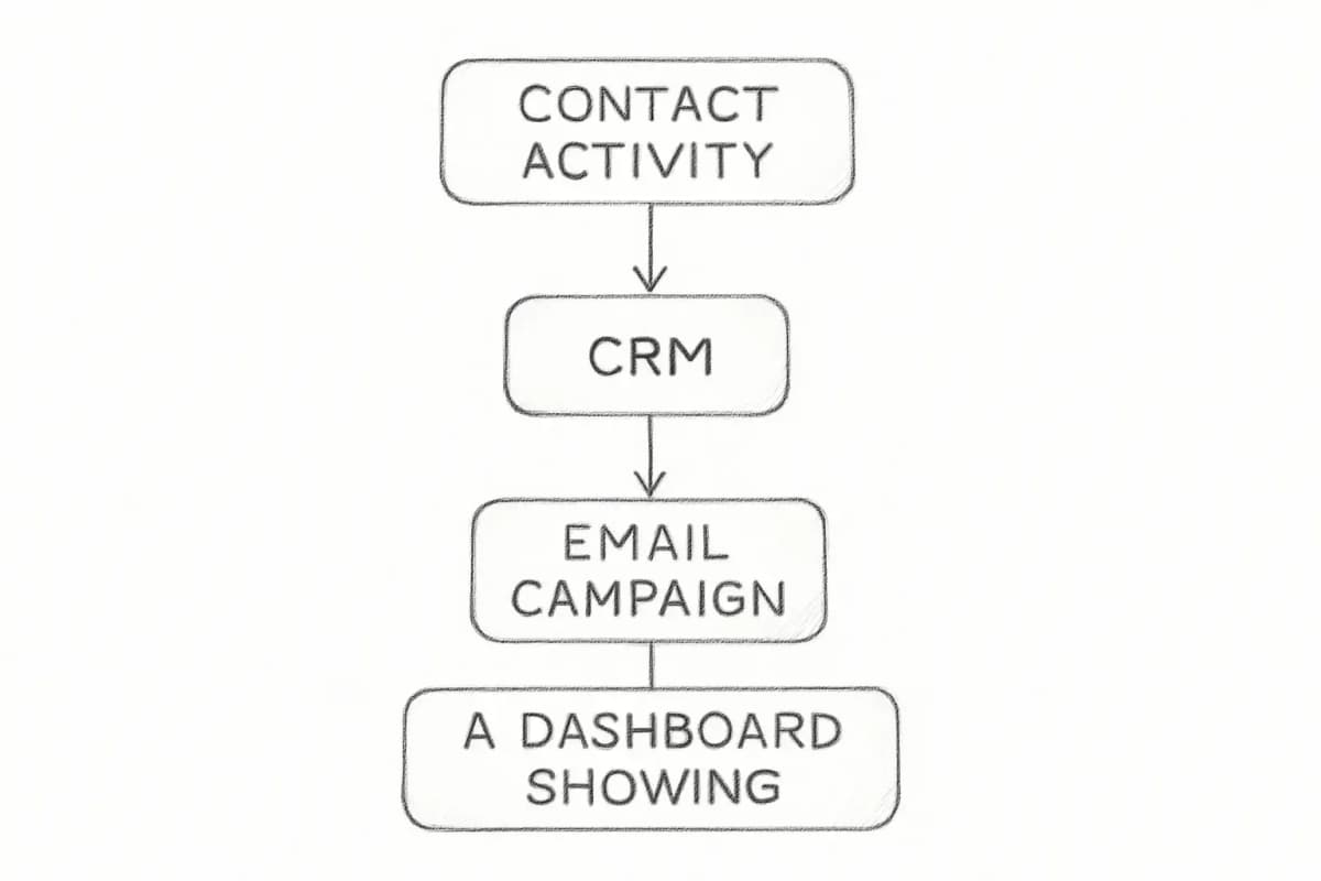 A dashboard showing CRM contact activity synced with email campaign performance data
