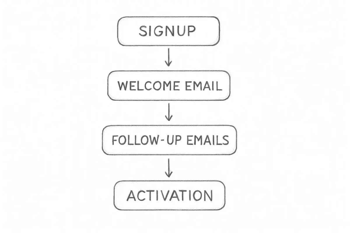 Onboarding email sequence funnel showing the path from signup to activation