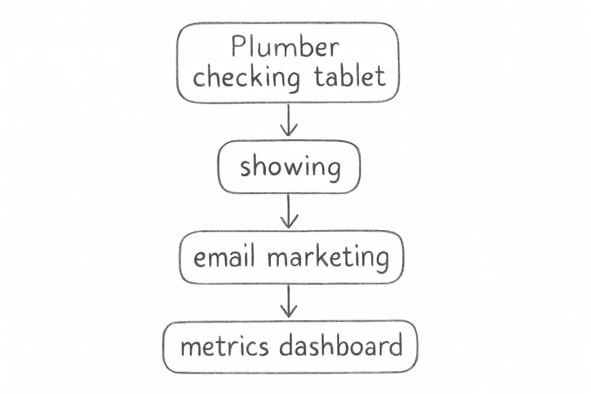 Plombier vérifiant une tablette affichant un tableau de bord des métriques de marketing par email
