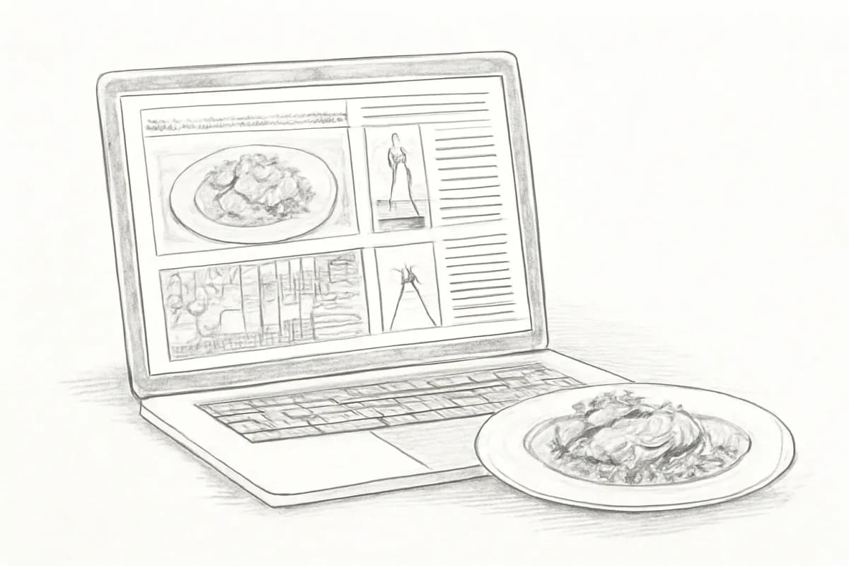 Restaurant email campaigns displayed on a laptop with a plate of food beside it