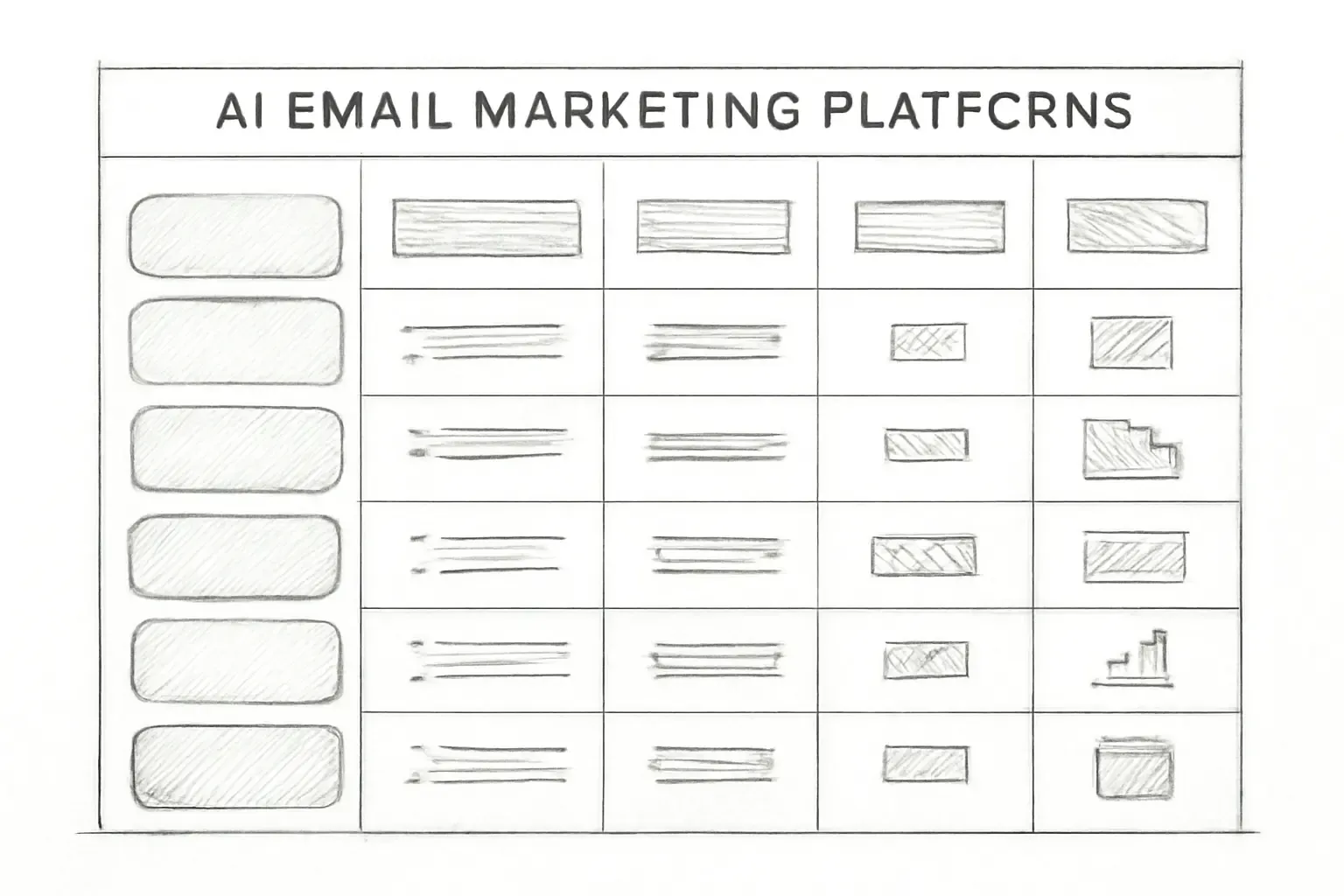 A comparison table of AI email marketing platforms showing key features, pricing tiers, and best-use
